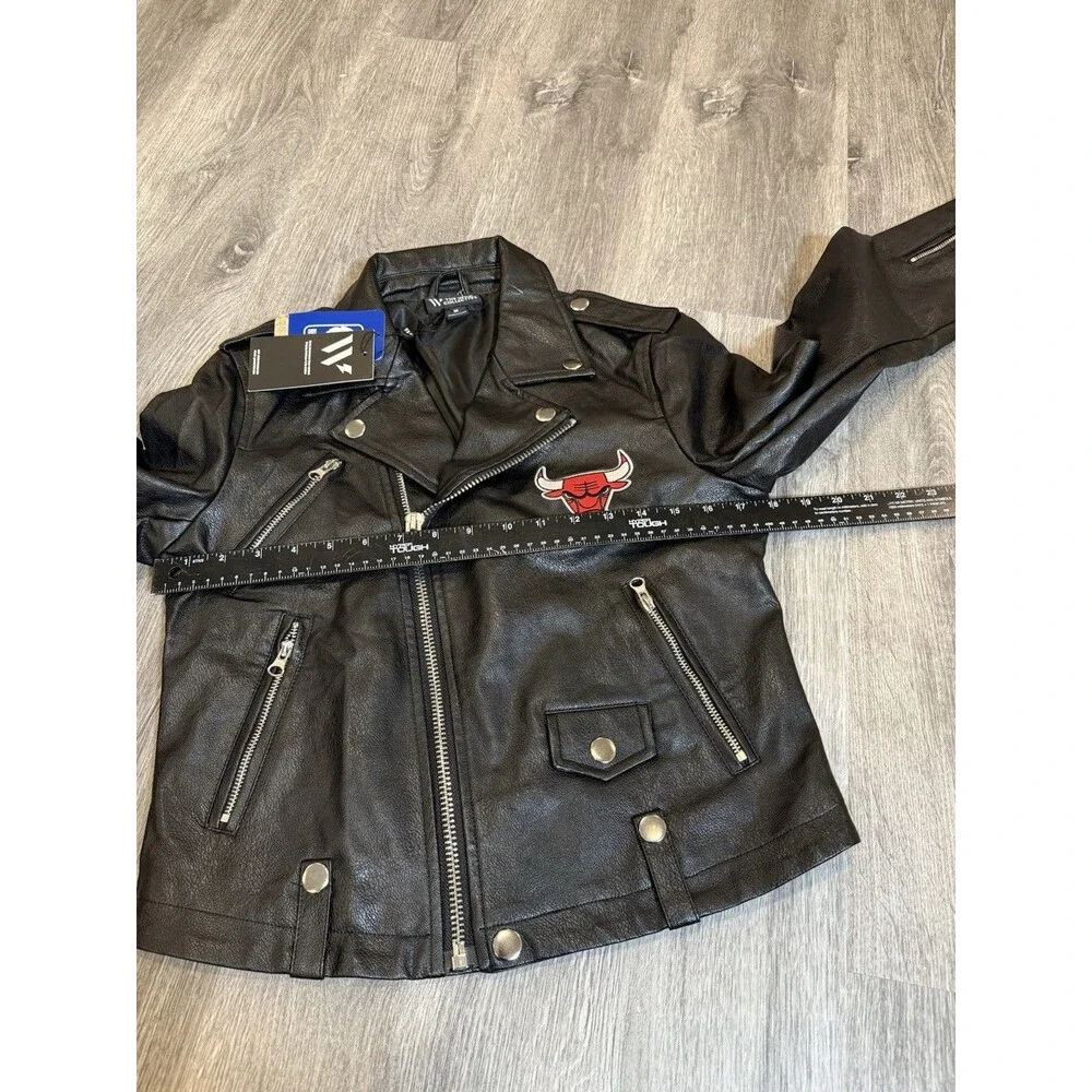 The Wild Collective NBA Chicago Bulls edgy Faux Leather Moto jacket NWT Med - Picture 12 of 14